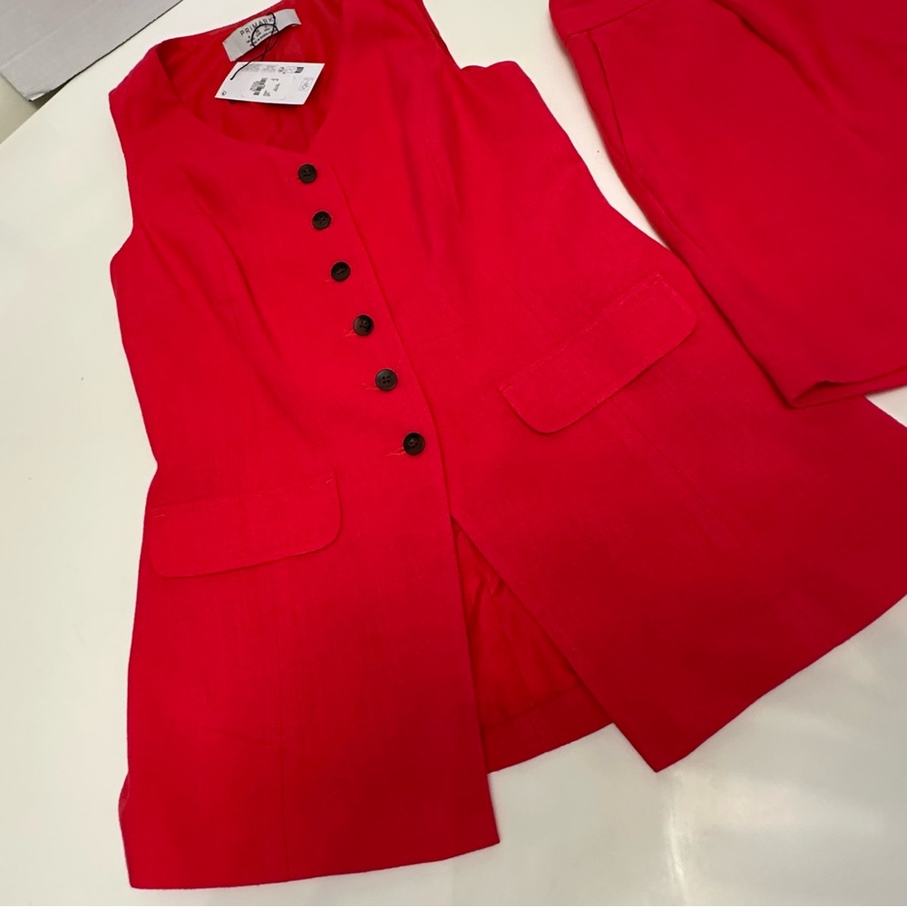 NWT Primark Linen Shorts set vest shirt Red Sleeveless - Picture 5 of 12